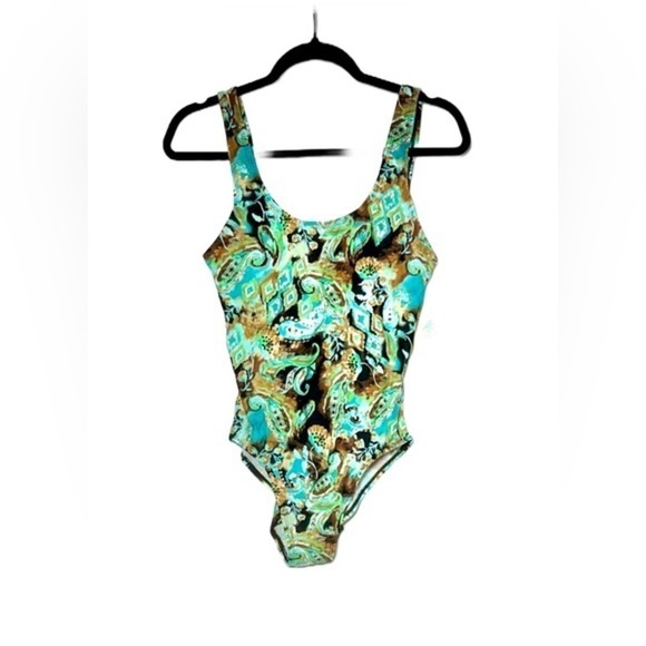 NWT Aliana One-Piece Multicolored Floral Swimsuit w/ Built-In Bra & Low Back, 12 - Picture 4 of 14